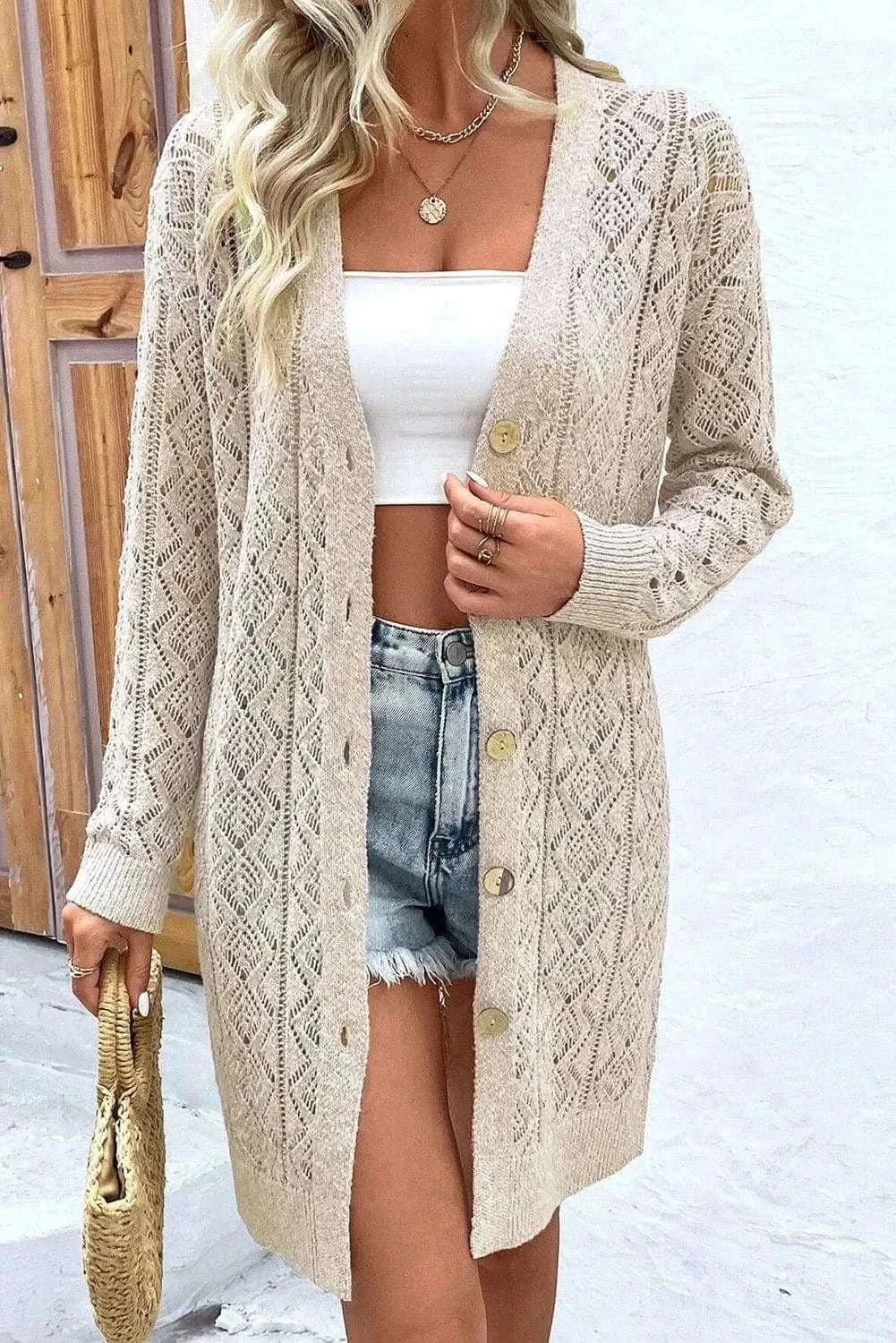 Openwork long sleeve cardigan - Love Salve